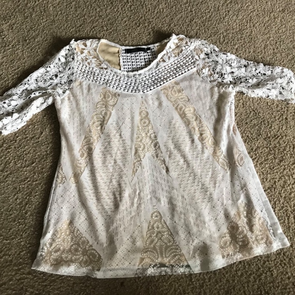 3/4 Sleeve Shirt Nude + White Lace
